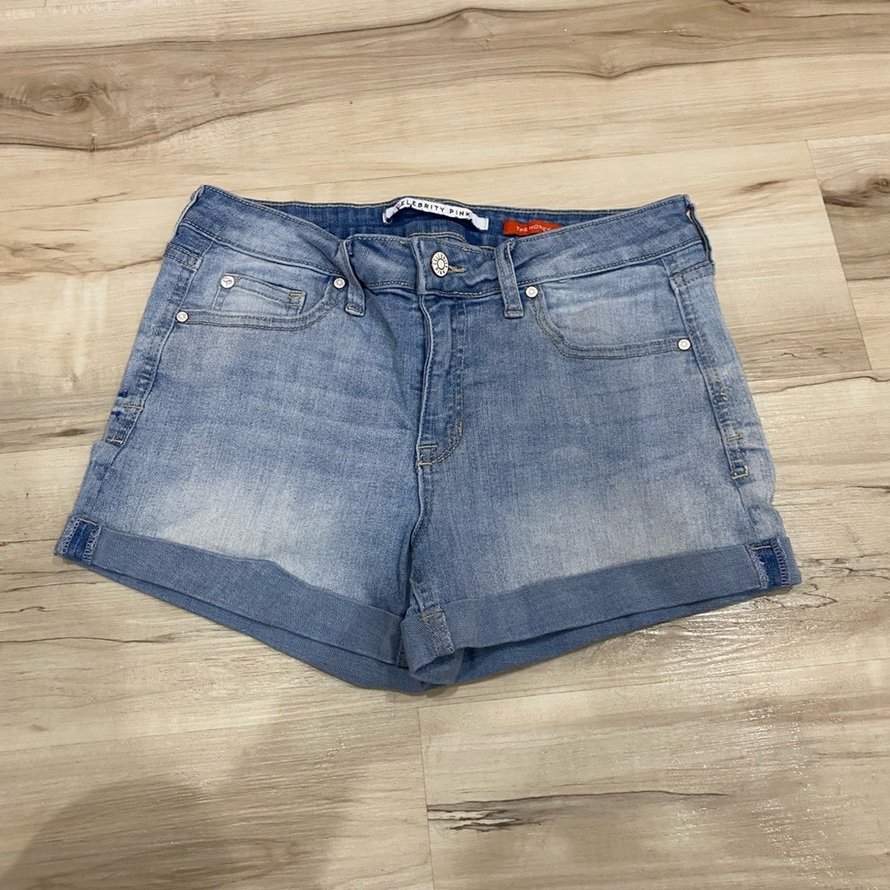 Celebrity Pink The Honey Denim Shorts Womens 5/27 Light Wash Cuffed Stretch 0253